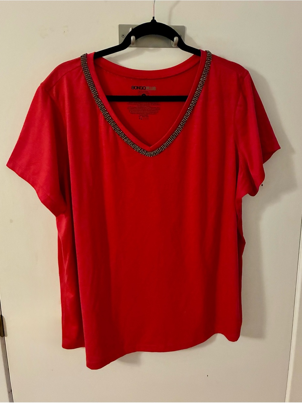 268 BONGO PLUS V-Neck Short Sleeve Tee with Beaded Neckline